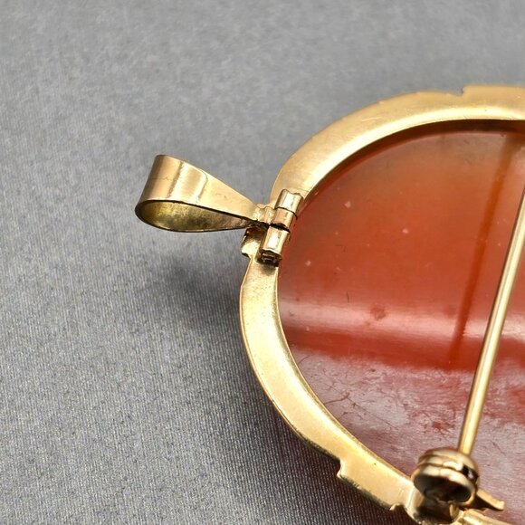 14K Yellow Gold Shell Cameo Brooch/Pendant Hand-Carved Profile 5.28g Signed LJI - Picture 7 of 11
